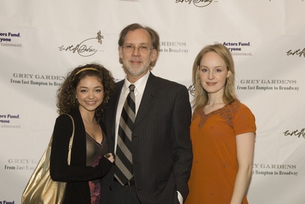 Original Grey Gardens cast member Sarah Hyland (now in 'Lipstick Jungle'), Grey Gardens lyricist Michael Korie and Broadway's original Little Edie, Erin Davie at 