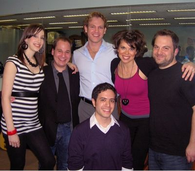 The cast of Reach the Sky: Songs by Adam Gwon: Adam Gwon (front), backed by Natalie W Photo