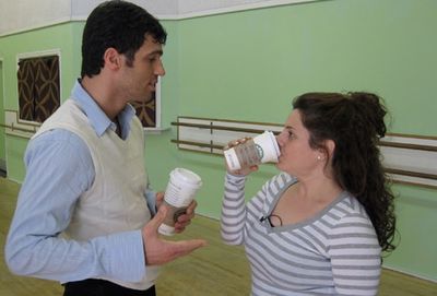 The stars Tony Dovolani and Marissa Jaret Winokur stop for a coffee break! Photo
