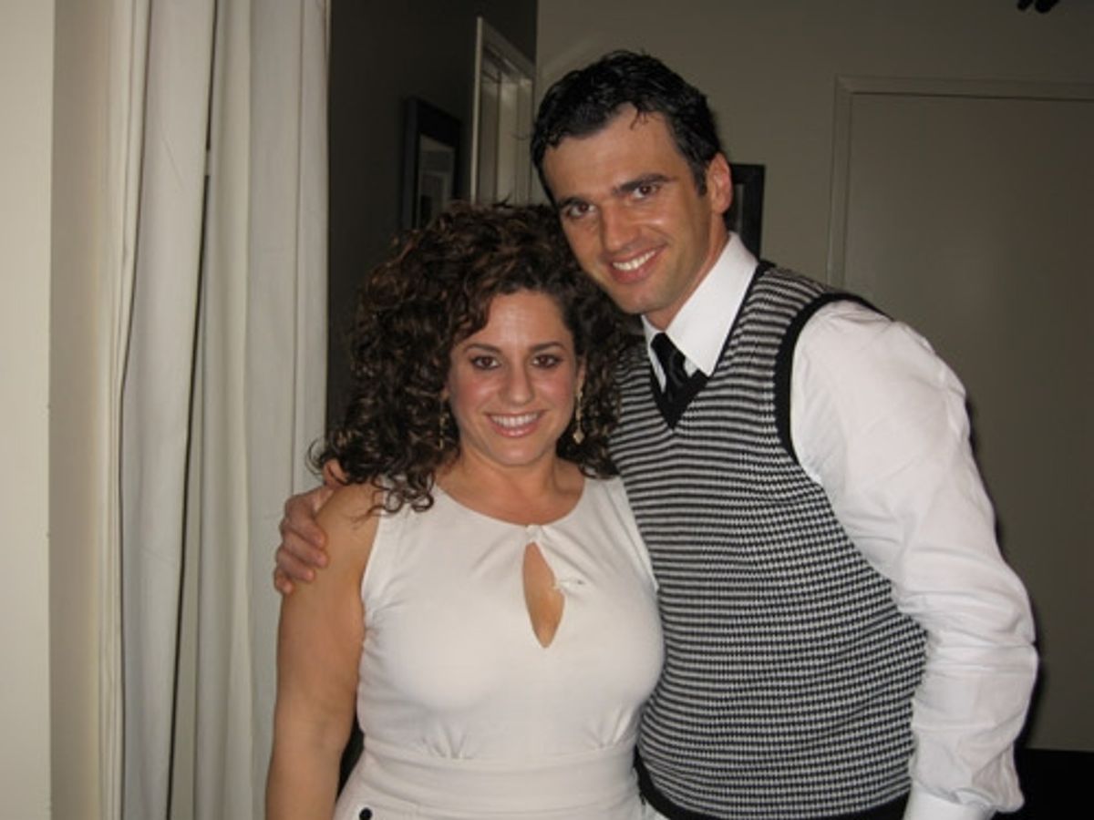 Marissa Jaret Winokur and on Tony Dovolani back stage at Jimmy Kimmel show at 