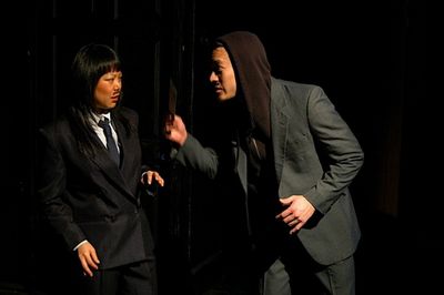 38.  Ali Ahn and Hanson Tse in Moustache Guys Photo