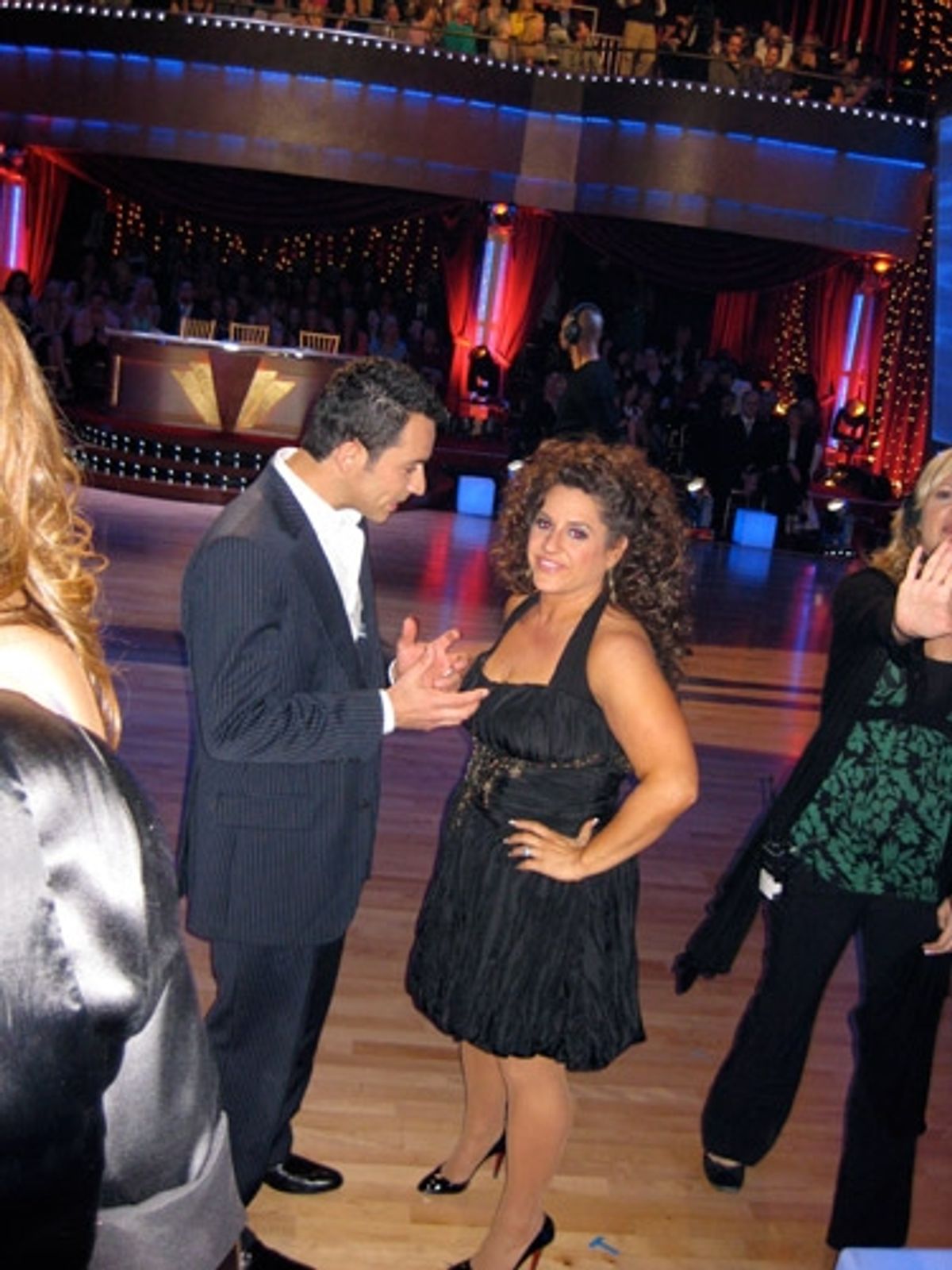 Marissa Jaret Winokur: 'Okay look closely at this photo.
 It is me and last years winner, Helio Castroneves - I was getting pointers!
 Also look to the right of the photo - a blonde chick is telling Judah
NO PHOTOS!!!!!!! at 