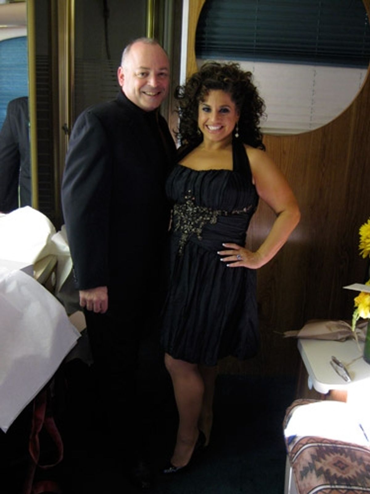 Marissa Jaret Winokur: 'My brother, Marc, inside my trailer.
P.S. It took 3 people to get me into my dress!!!' at 