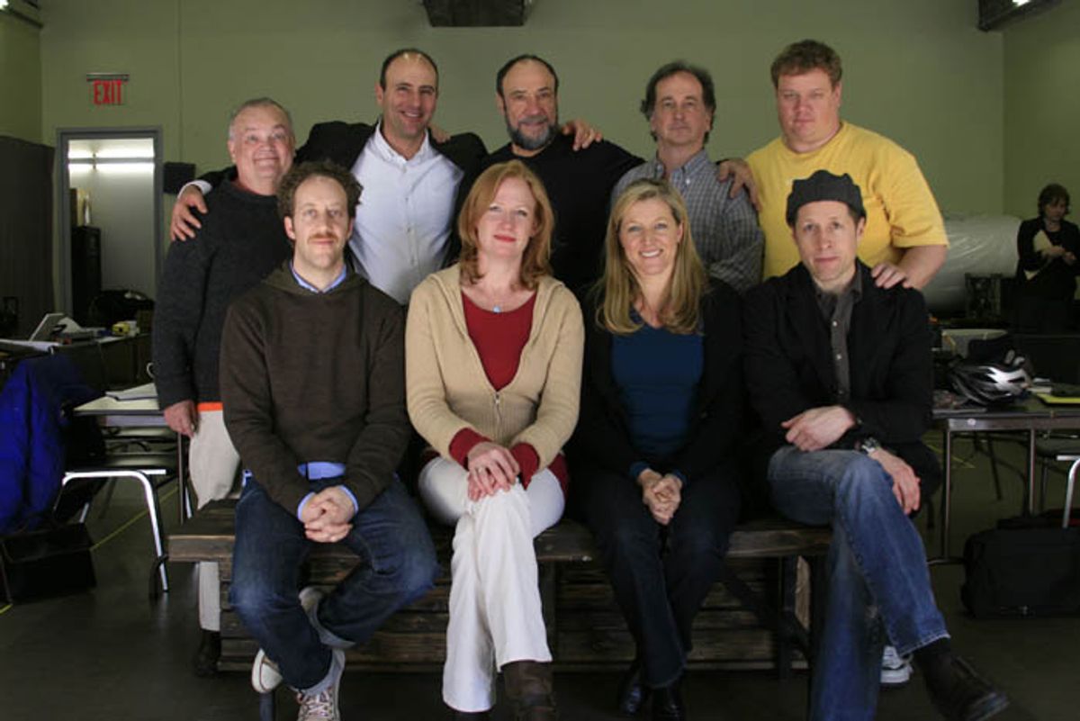 Joey Slotnick, Johanna Day, Mary McCann, Tim Hopper. Back row: J.R. Horne,
Jordan Lage, F. Murray Abraham, Mark Linn-Baker, Del Pentecost at 