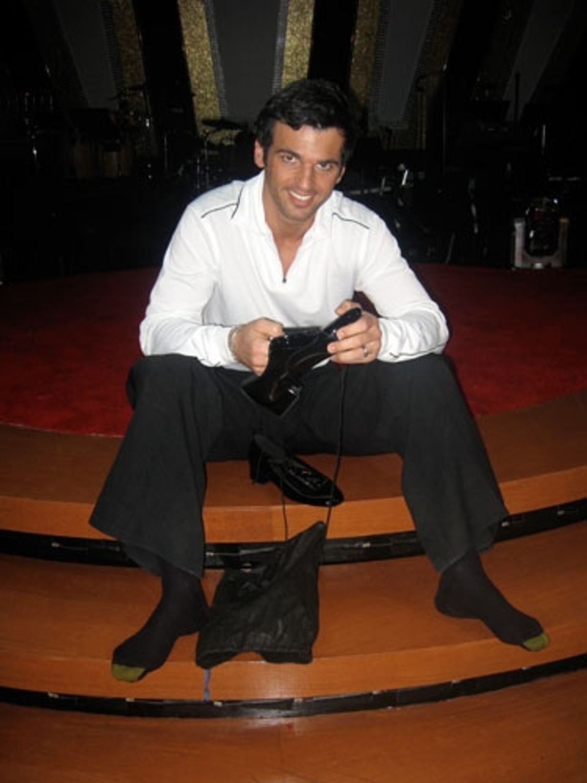 Tony Dovolani getting ready with his new shoes! Lets dance at 