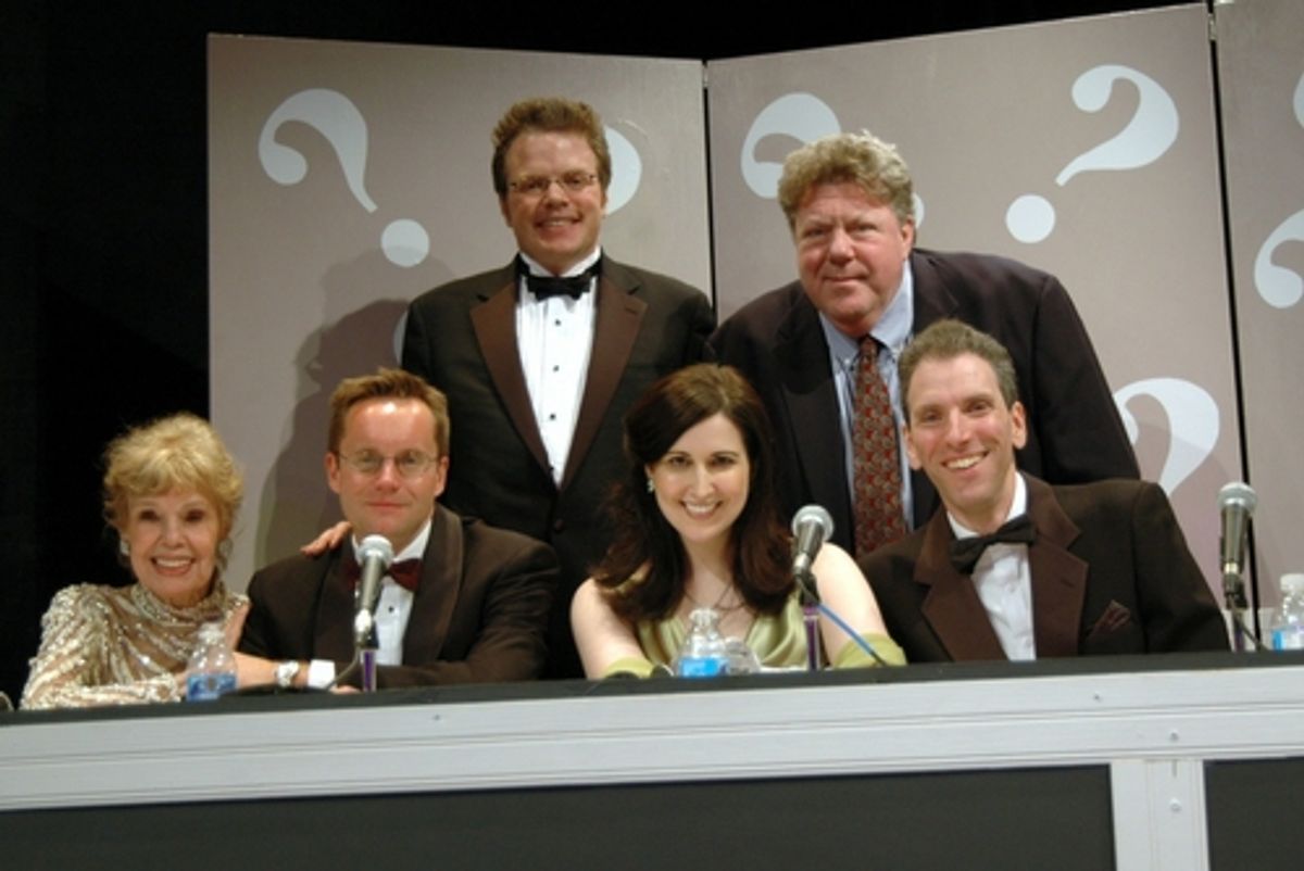 Betsy Palmer, Michael Riedel, Stephanie D'Abruzzo, Barry Saltzman, J. Keith van Straaten and George Wendt at 