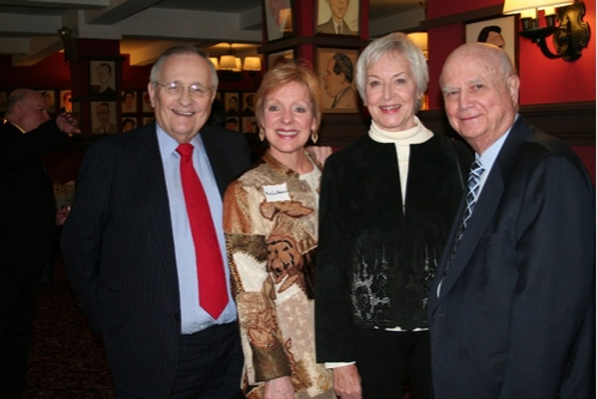 Phil Smith (President of the Shubert Organization), Mary Lou Westerfield (Actors Equity) Judith Anderson (CTFD Vice President) and Gerald Schoenfeld (Chairman of the Board Shubert Organization) at 