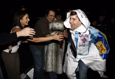 Laura Benanti and Steve Konopelski after he receives the robe Photo