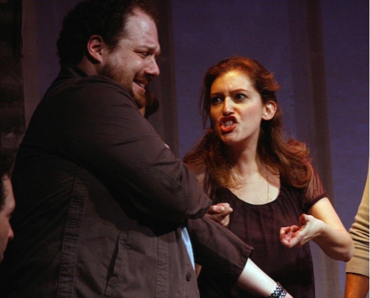 Sandy Rustin (right) gives Jordan Gelber an injection of kosher-heroin
 at 