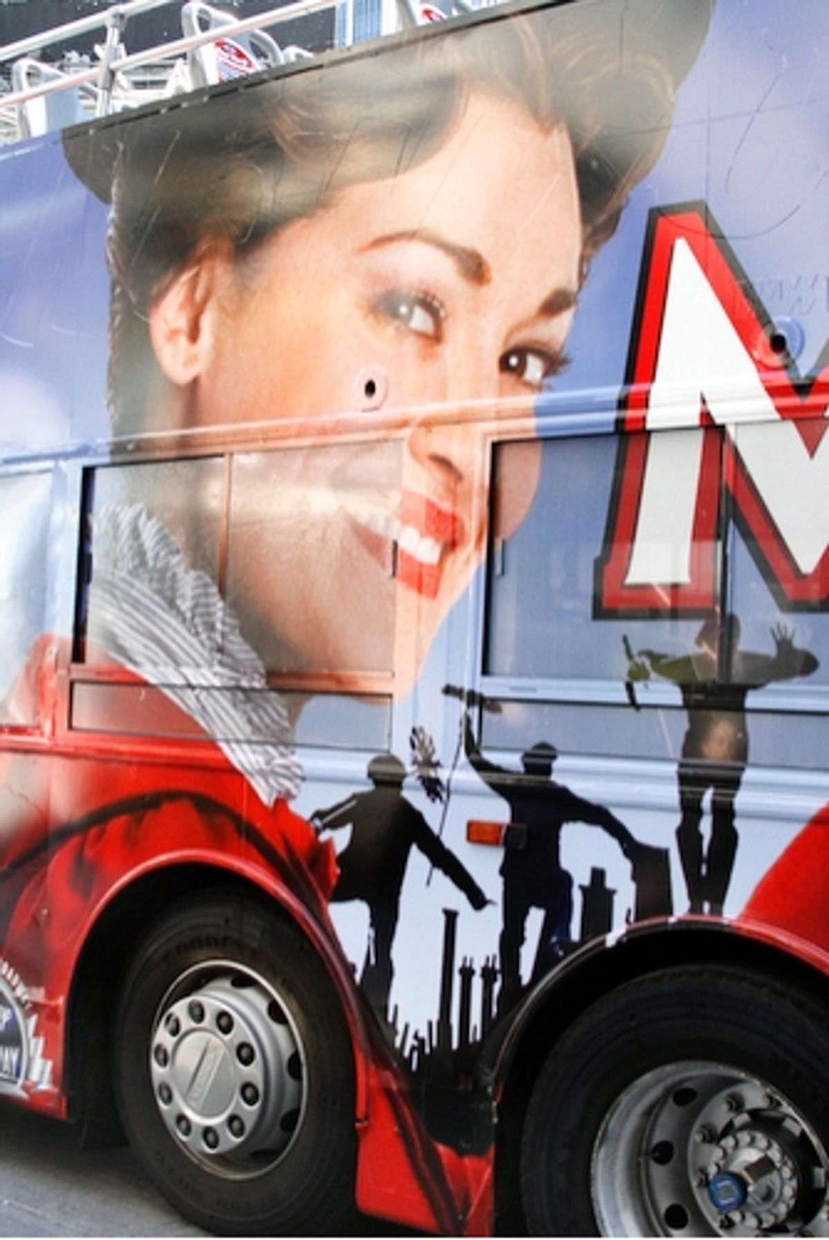 Ashley Brown on the 'Mary Poppins' bus at 