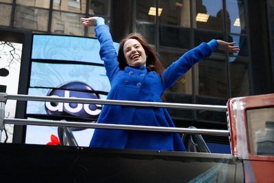 Sierra Boggess on top of her bus in Times Square Photo