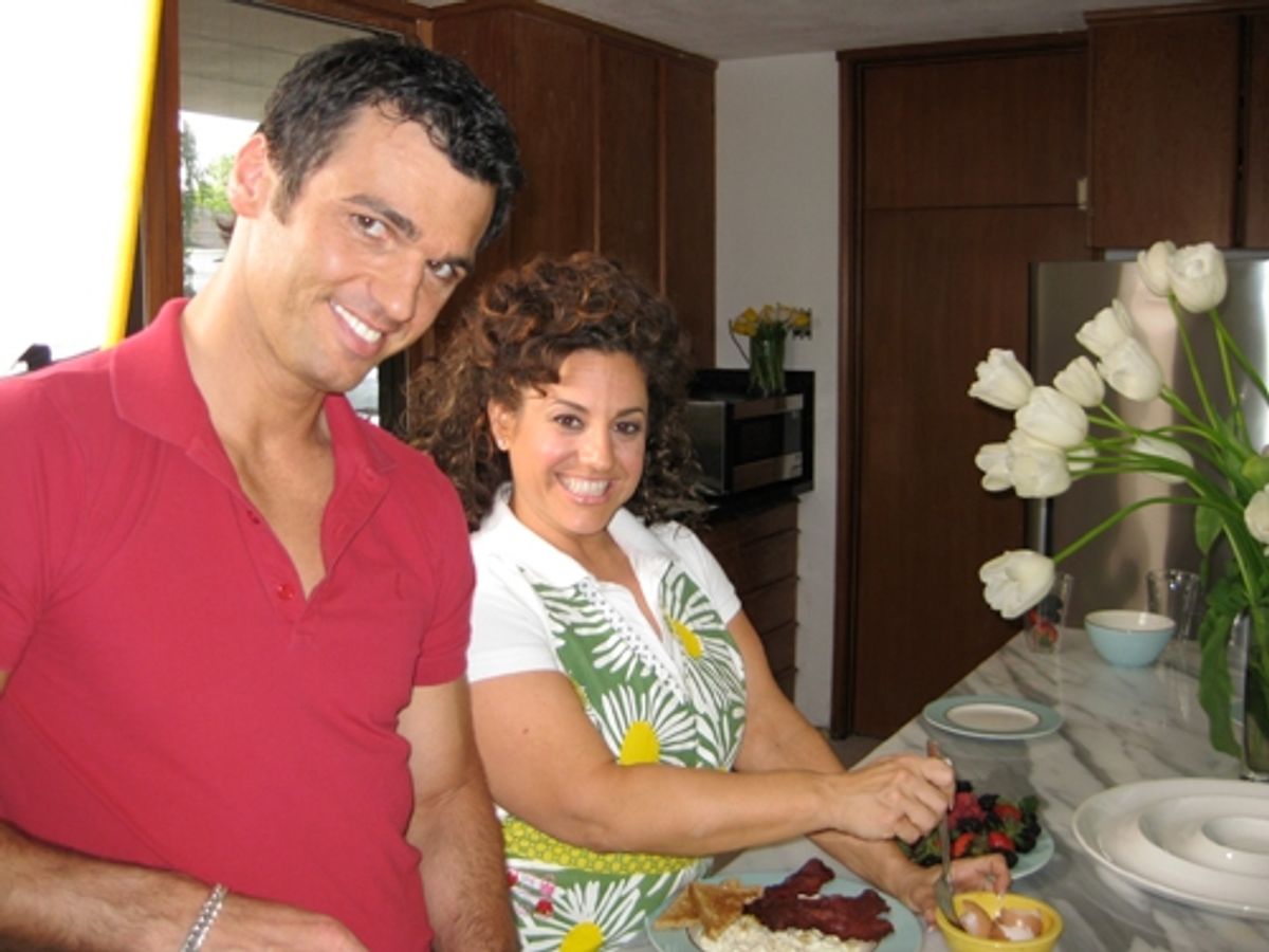 Marissa Jaret Winokur and Tony Dovolani: 'Today Tony and I did a shoot
for OK! Magazine. Totally fun! We are in my 'new' kitchen.
Tony is PRETENDING to teach me how to eat healthy. at 