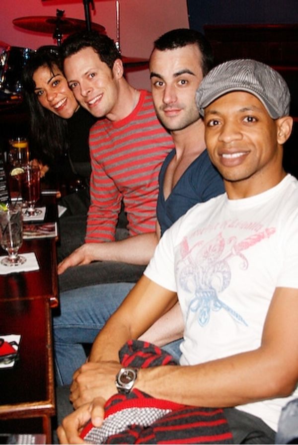 Cathryn Basile, Ben Hartley, Guest, and Derrick Baskin
 Photo