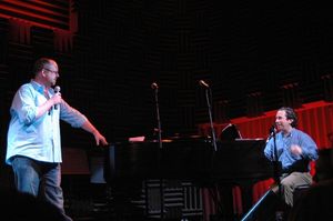 Men of many jobs...producer, hosts, musical director Jamie McGonnigal and Michael Lavine
@ BroadwayWorld Men of many jobs...producer, hosts, musical director Jamie McGonnigal and Michael Lav Photo