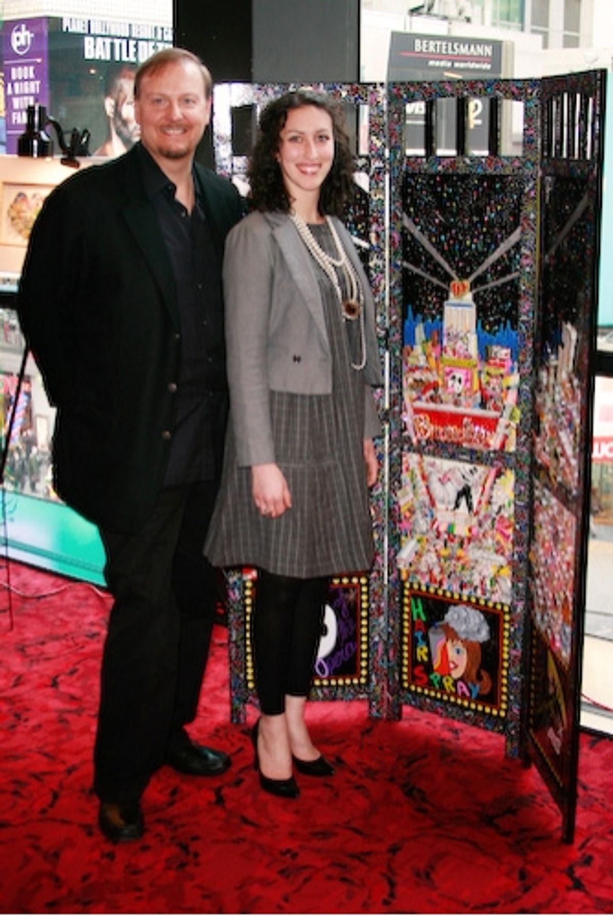 Charles Fazzino and Rebecca Velazquez at Charles Fazzino Exhibition at The Minskoff