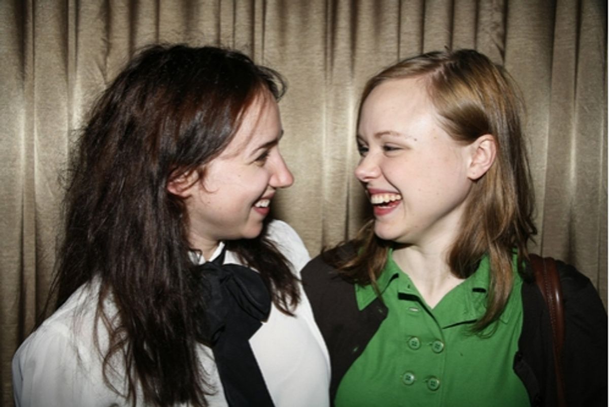 Zoe Kazan and Alison Pill at Lortel Awards Cocktail Party