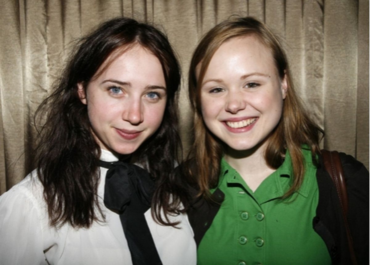 Zoe Kazan and Alison Pill at Lortel Awards Cocktail Party