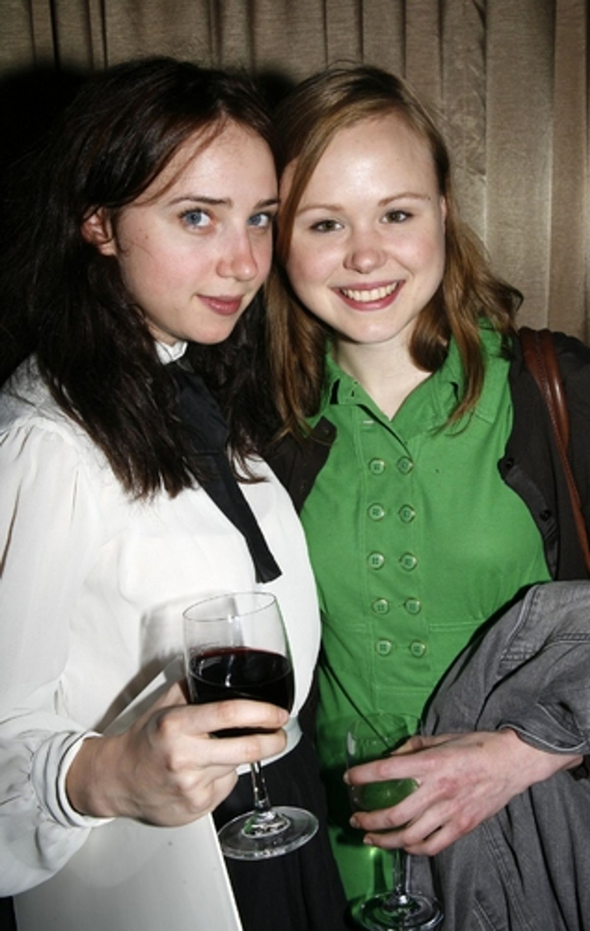 Zoe Kazan and Alison Pill at Lortel Awards Cocktail Party