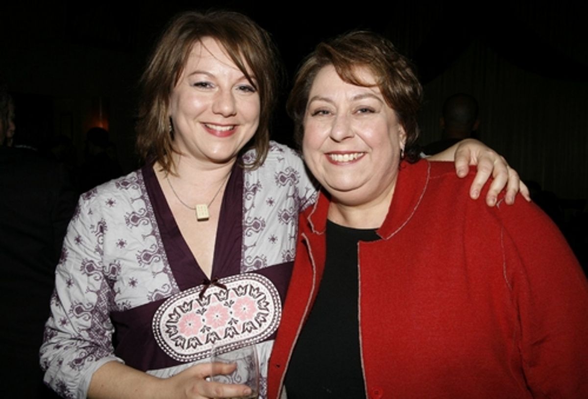 Amy Warren and Jayne Houdyshell at Lortel Awards Cocktail Party