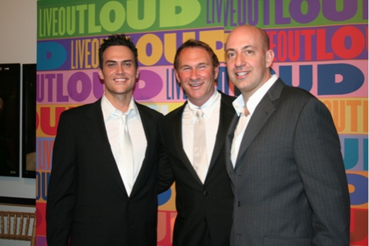 Cheyenne Jackson, Hal Rubenstein and Leo Preziosi Jr. (LIVE OUT LOUD Founder/Executive Director) at 