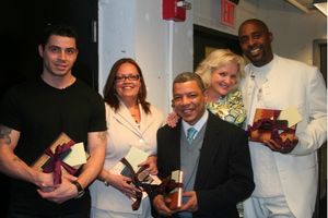 Christine Ebesole brought gifts for the cast while visiting the performers backstage. Photo