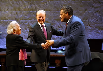 Laurence Fishburne, George Stevens Jr. (Playwright), and Mrs. Thurgood Marshall Photo