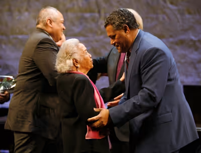 Laurence Fishburne, George Stevens Jr. (Playwright), Thurgood Marshall Jr., and Mrs. Photo