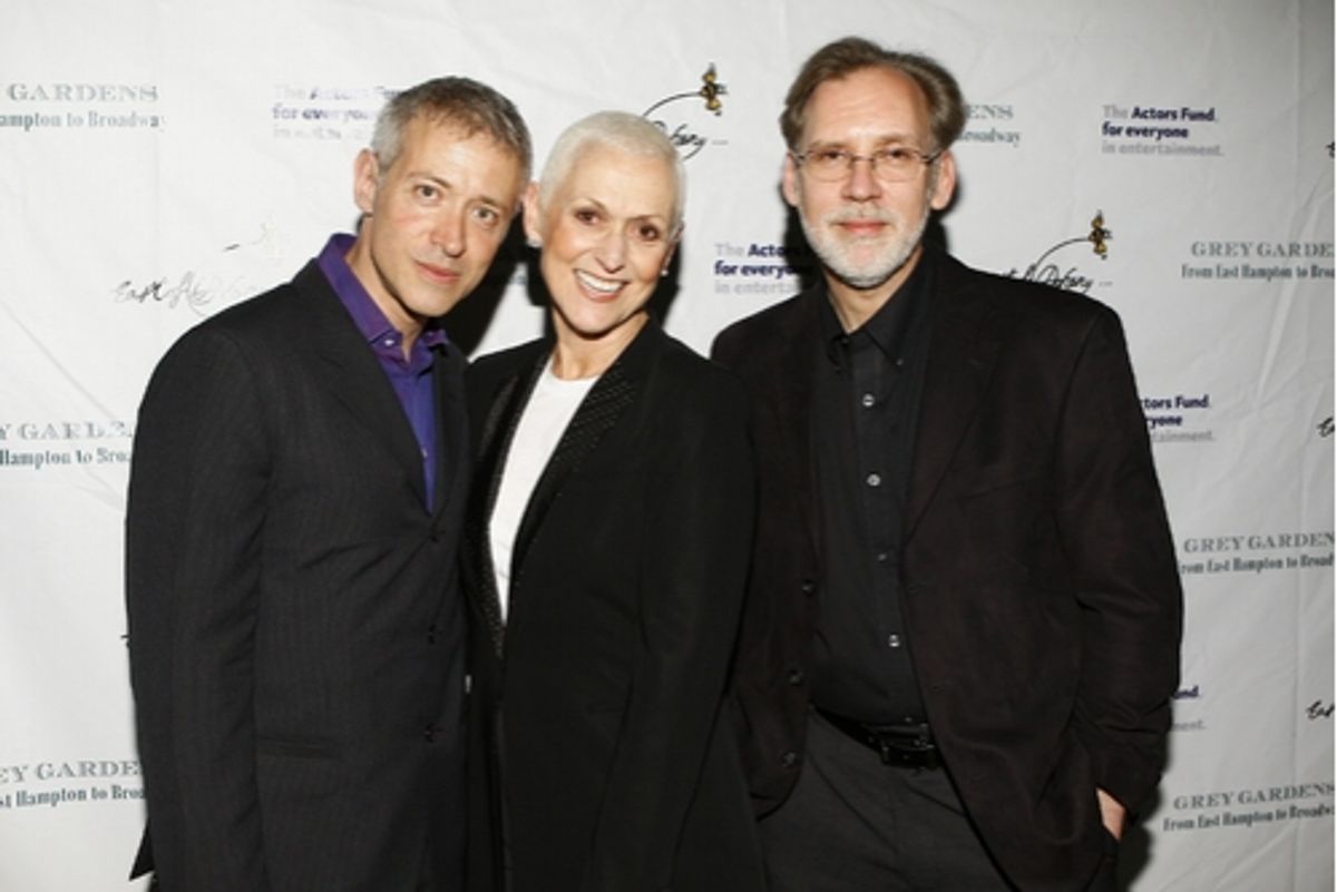 East of Doheny head Kelly Gonda with her Broadway composer and lyricist Scott Frankel (L) and Michael Korie (R) at 