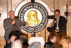 Len Cariou being interviewed by Michael Riedel Photo