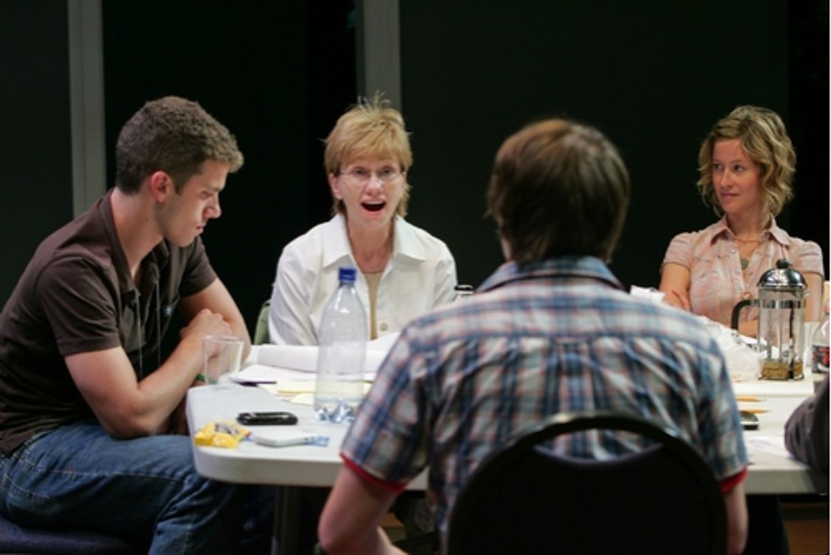  	Alex Lubischer, Kathy Baker, Bradford Anderson and Jessi Campbell in rehearsal for the 2008 PPF reading of John Kolvenbach's Goldfish, directed by Loretta Greco at 