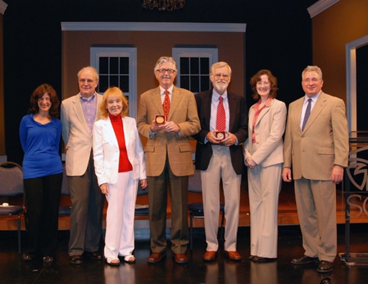 South Coast Repertory founders, David Emmes and Martin Benson (center), receive the Margo Jones Award  at 