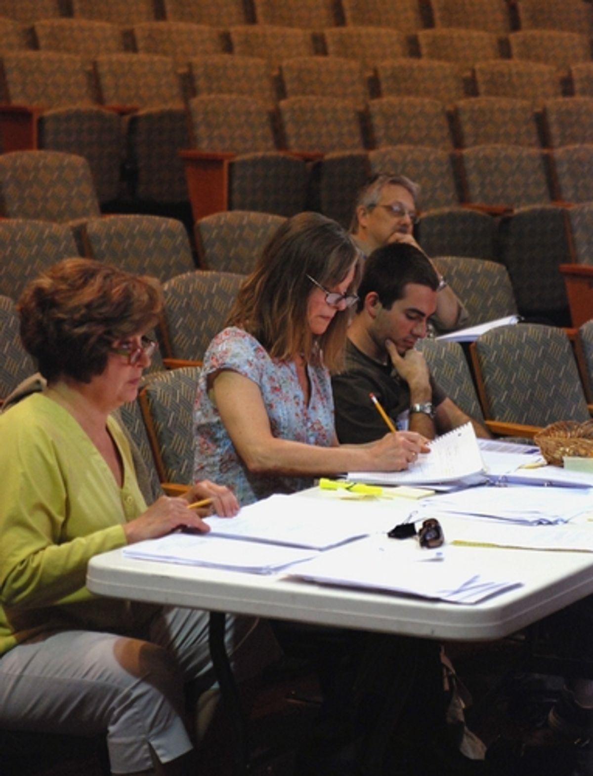  	Director Sharon Ott, playwright Amy Freed, Freed's student and dramaturg John Glore in rehearsal for the 2008 PPF reading of inFreed's You, Nero , directed by Sharon Ott  at 