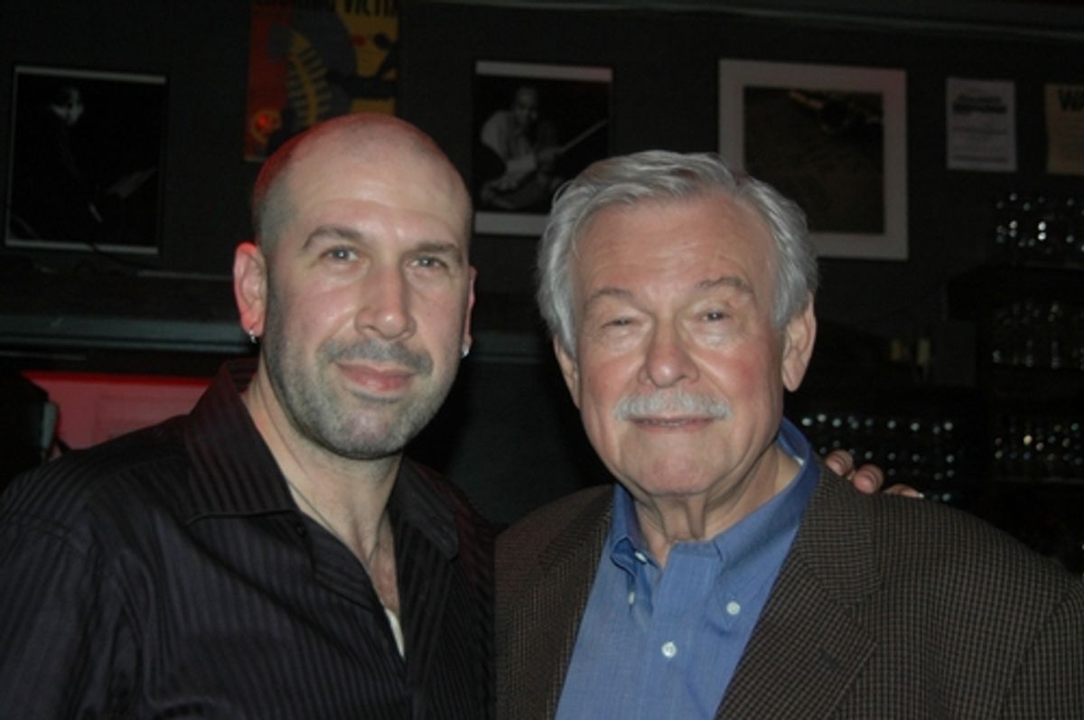 Jeremy Schonfeld and his dad Dr. Gus Schonfeld at Jeremy Schonfeld 37 Notebooks at Birdland