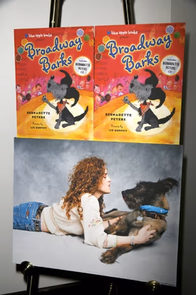 Bernadette Peters pictured with Kramer and 'Broadway Barks' Cover Art  Photo