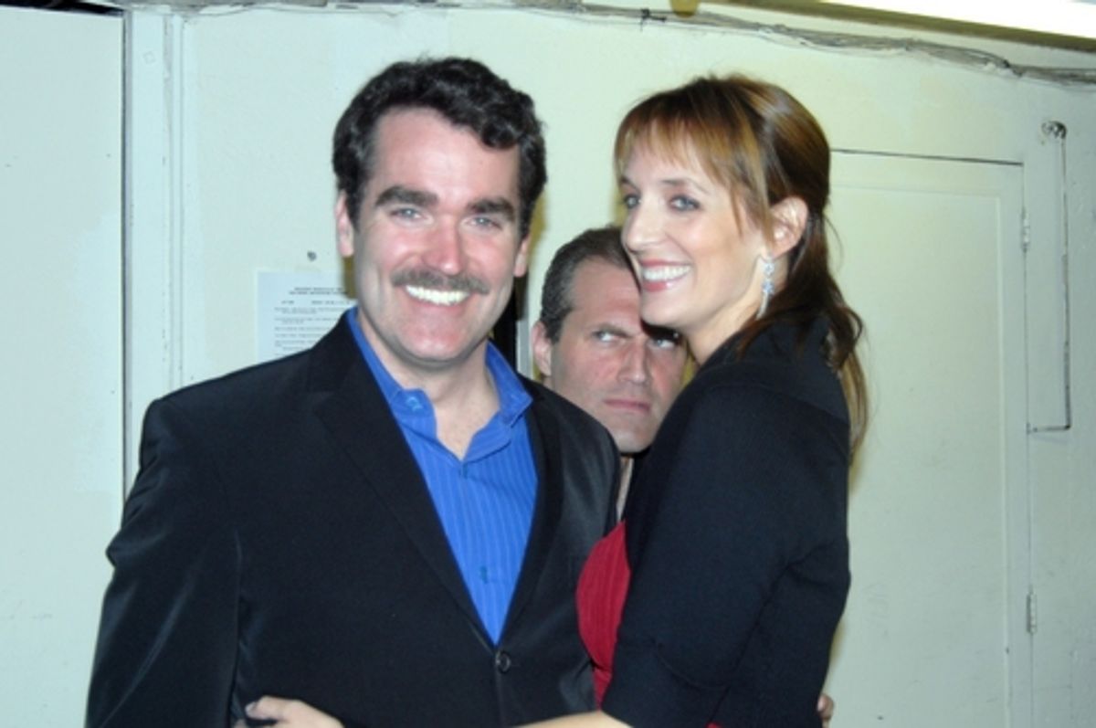 Brian d'Arcy James and Julia Murney with Marc Kudisch looking on at 