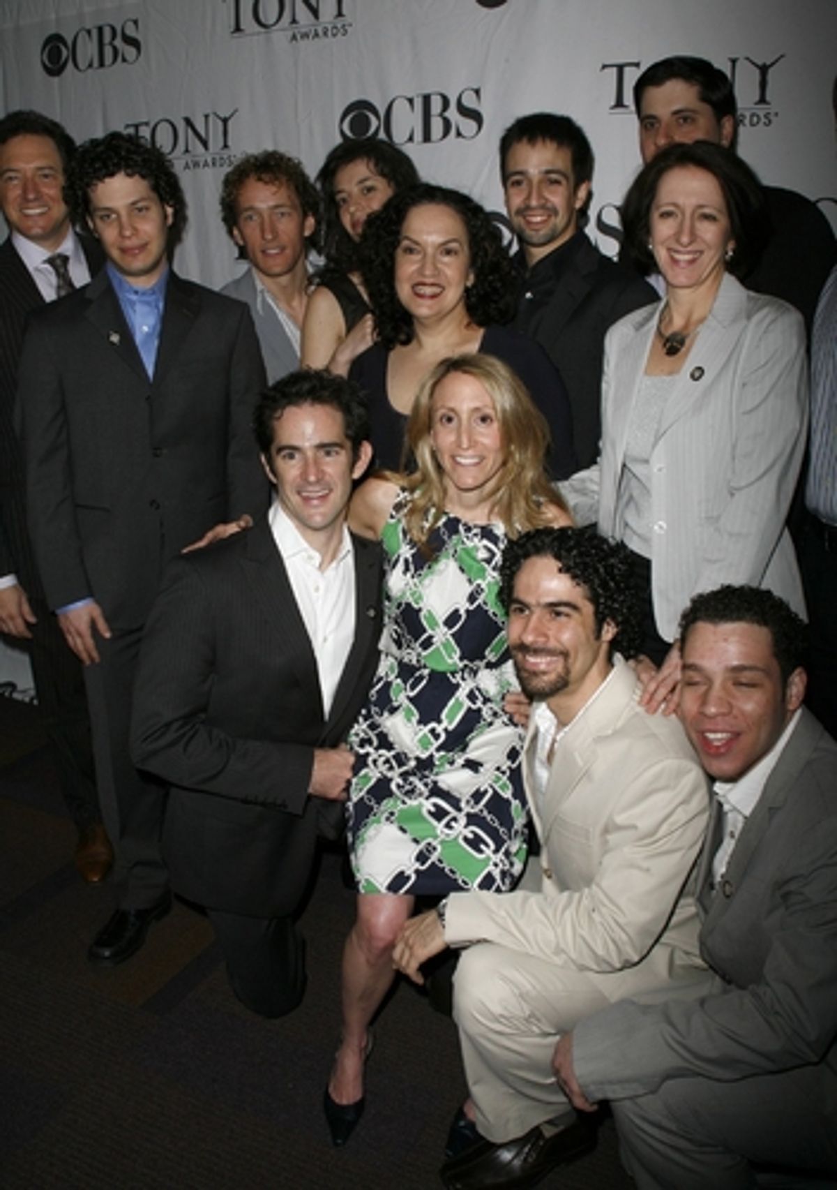 Olga Merediz, Lin-Manuel Miranda, and Robin de Jesus with the creative team of In The Heights at 