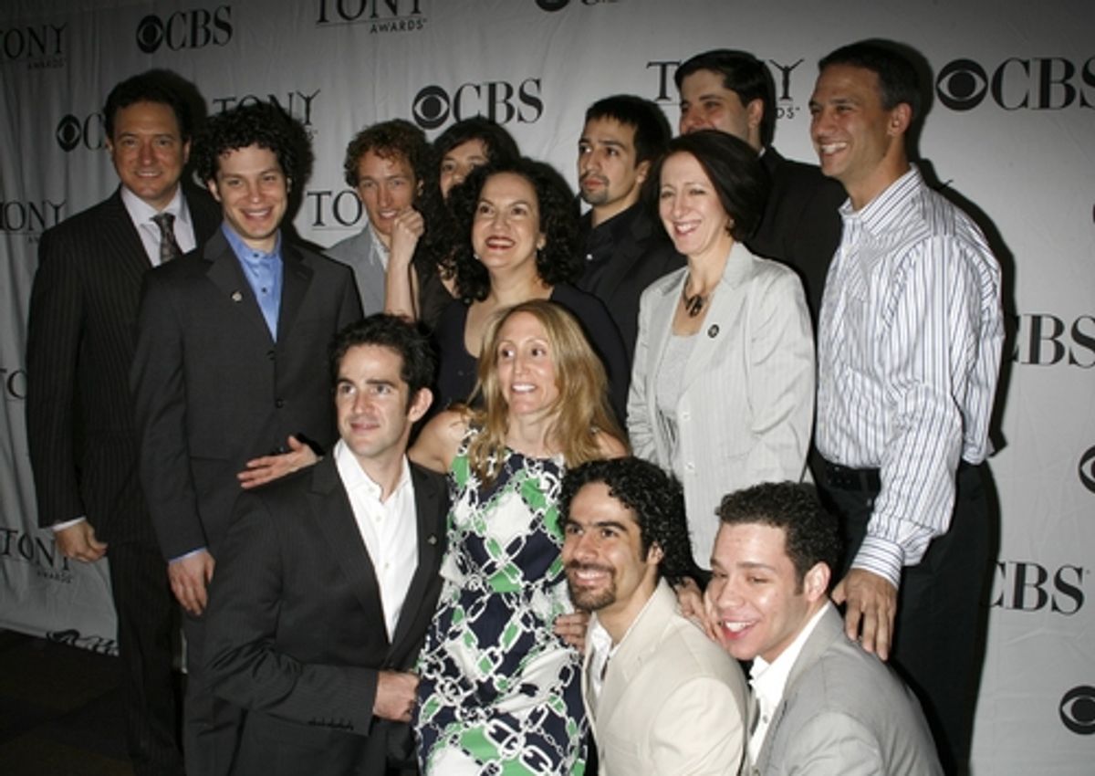 Olga Merediz, Lin-Manuel Miranda, and Robin de Jesus with the creative team of In The Heights at 