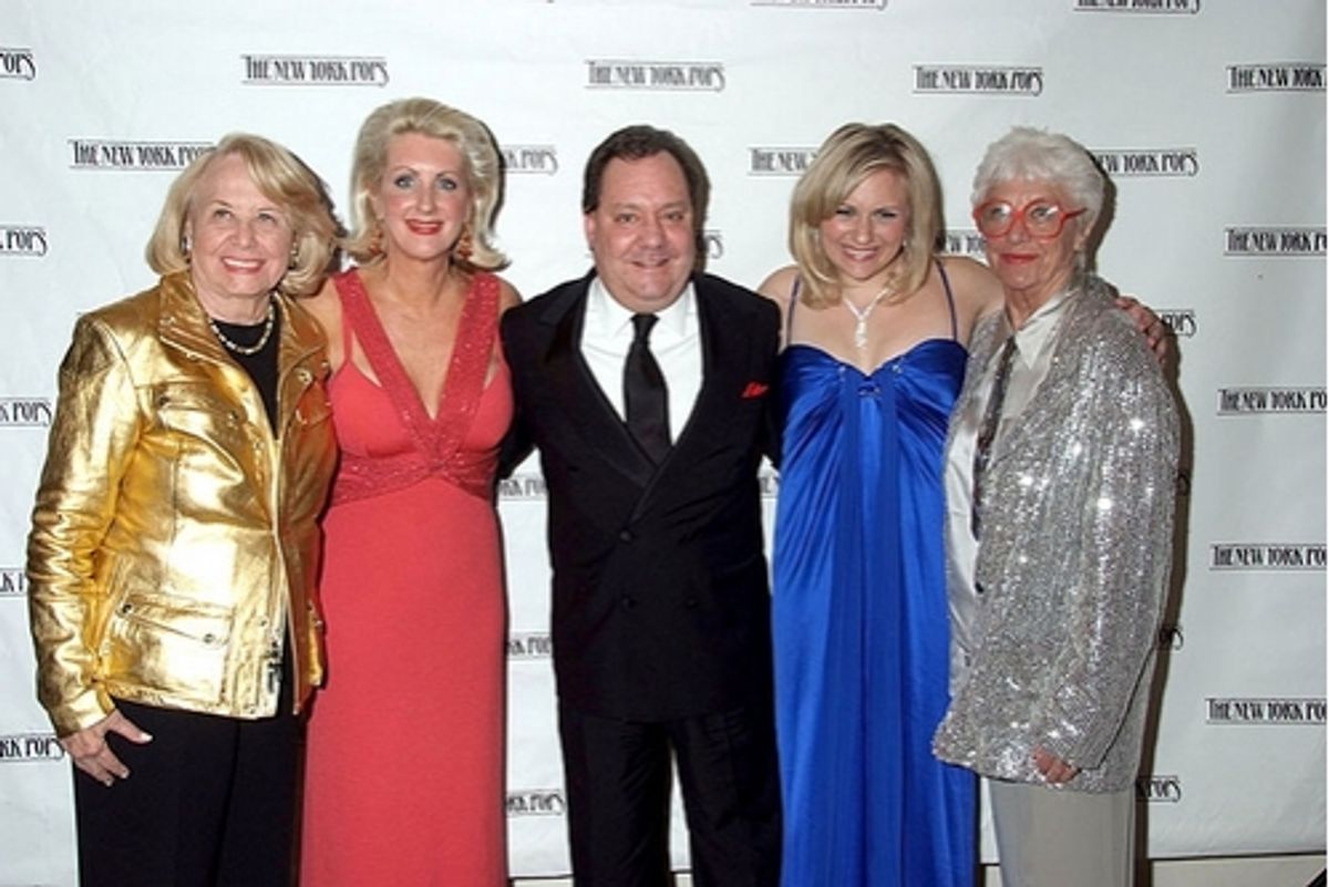 Liz Smith, Jennifer Steinbrenner Swindal, James Nederlander, Haley Swindal and Ruth Henderson  at 