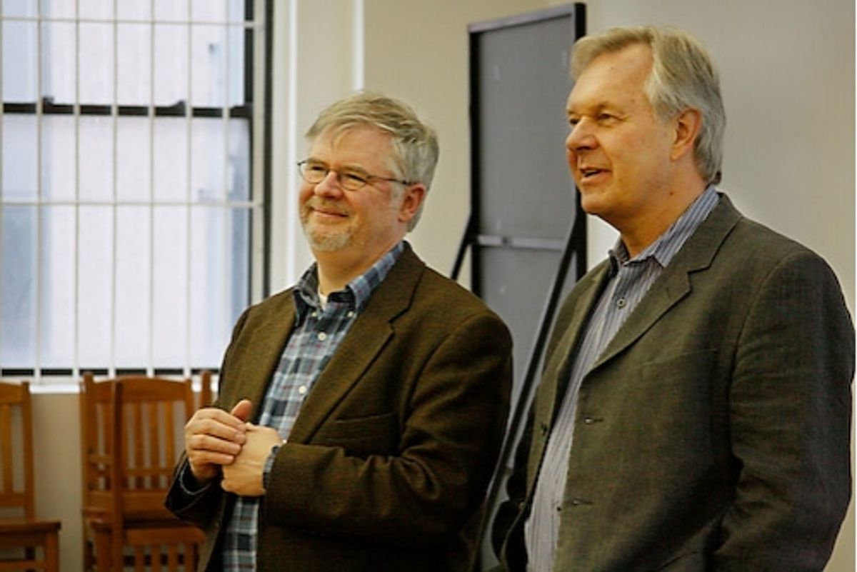 Christopher Durang (Playwright) and Walter Bobbie (Director) watch from the sidelines at 