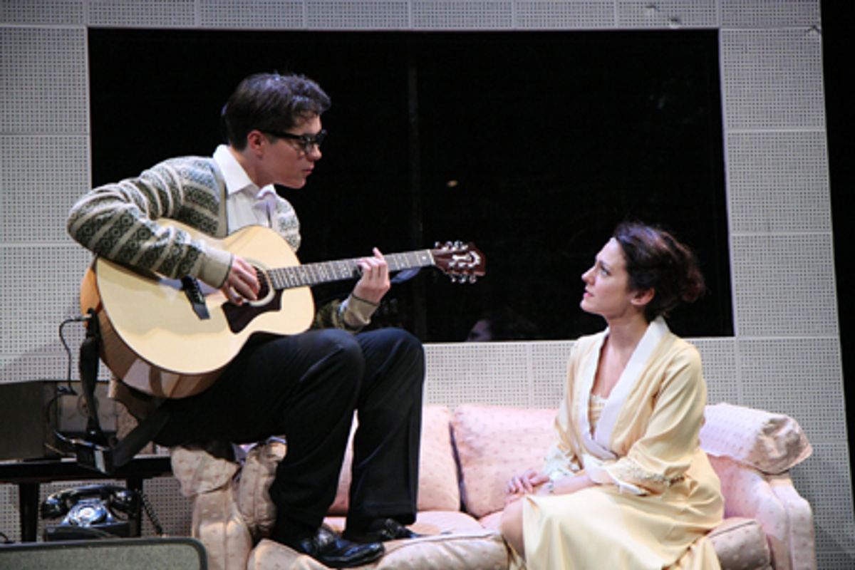 (L-R) Justin Berkobien as â€"Buddy Hollyâ€ and Tempe Thomas as â€"Mariaâ€ 

 at 