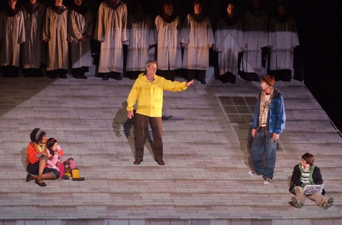 Johns Family gather on roof during flood - Lft to Rght - Karole Foreman (Alice), Tiffany Espen (Jenny), Philip Casnoff (Norman), BJ Wallace (Sam), Noah Galvin (Harry) at 