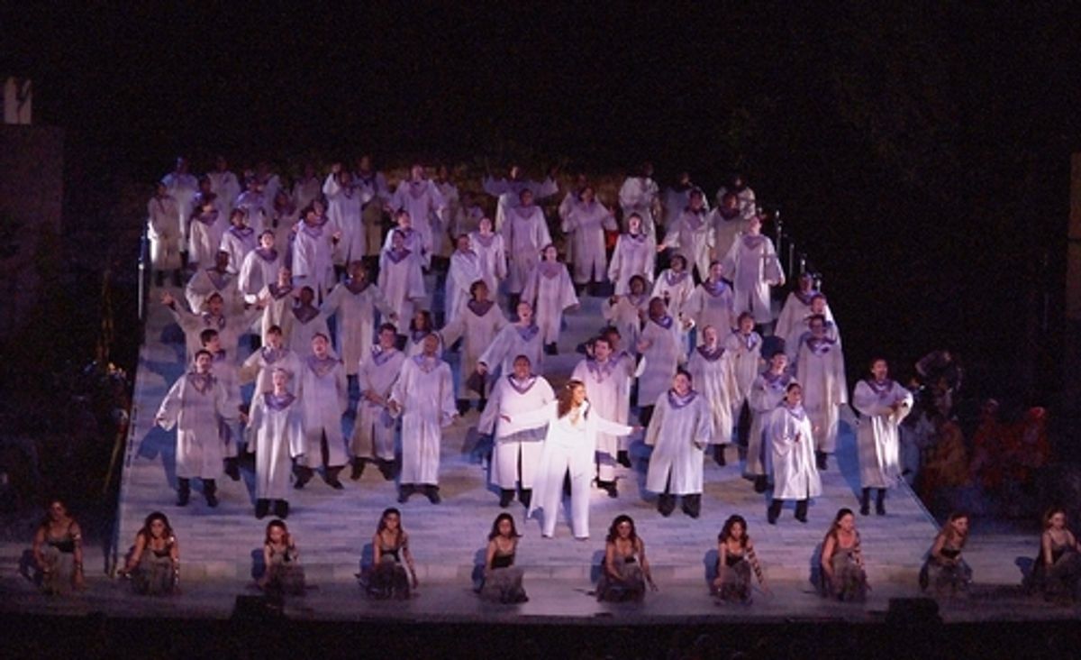 Storm brews as God (Dawnn Lewis) sings DARK DARK DARK: Is the night upon the sea at 