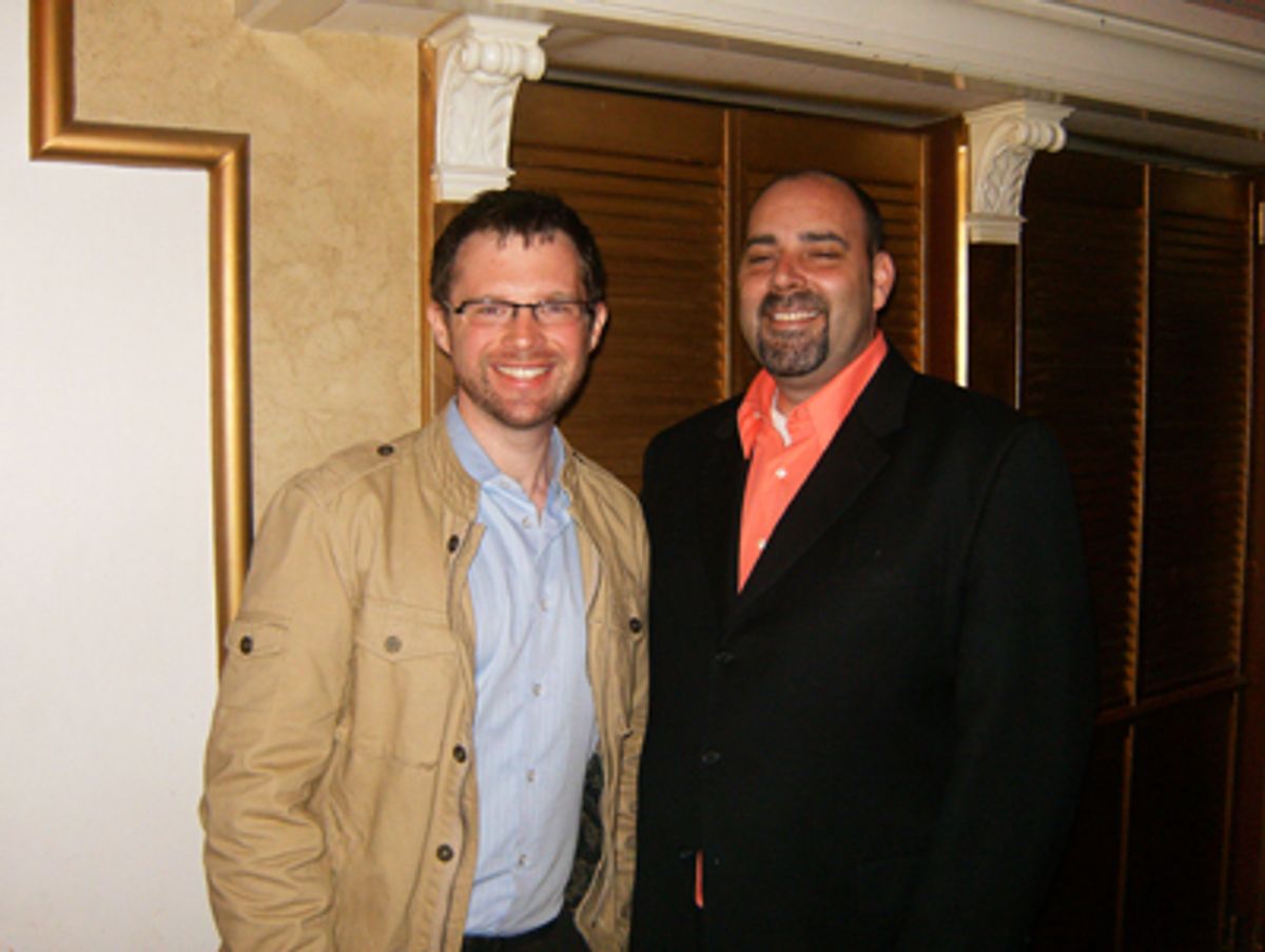 (L-R) John Pinckard (Producer of Gutenberg! The Musical) and Bill Osetek (Artistic Director of Drury Lane Oakbrook). at 