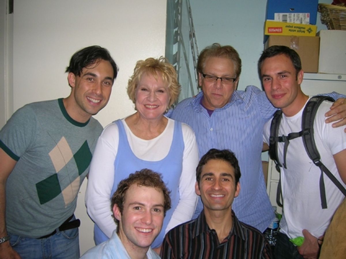 Back row:  Ryan Duncan, Pamela Myers, Director Stuart Ross, Dan Bogart; Front:  Nick Gaswirth, Erik Liberman at 