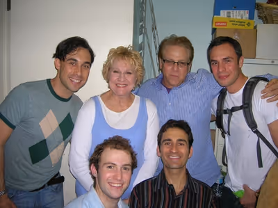 Back row:  Ryan Duncan, Pamela Myers, Director Stuart Ross, Dan Bogart; Front:  Nick  Photo