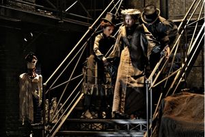 Puppeteer Elizabeth Grullon, Sarah Agnew as Constance Wilde and Puppeteer Dieter Bier Photo