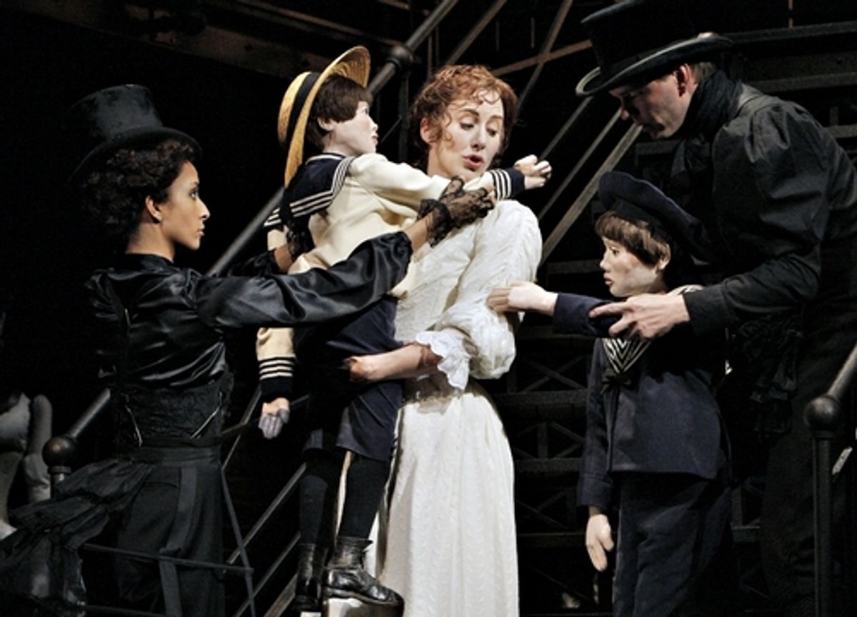 Puppeteer Elizabeth Grullon, Sarah Agnew as Constance Wilde and Puppeteer Dieter Bierbrauer at 