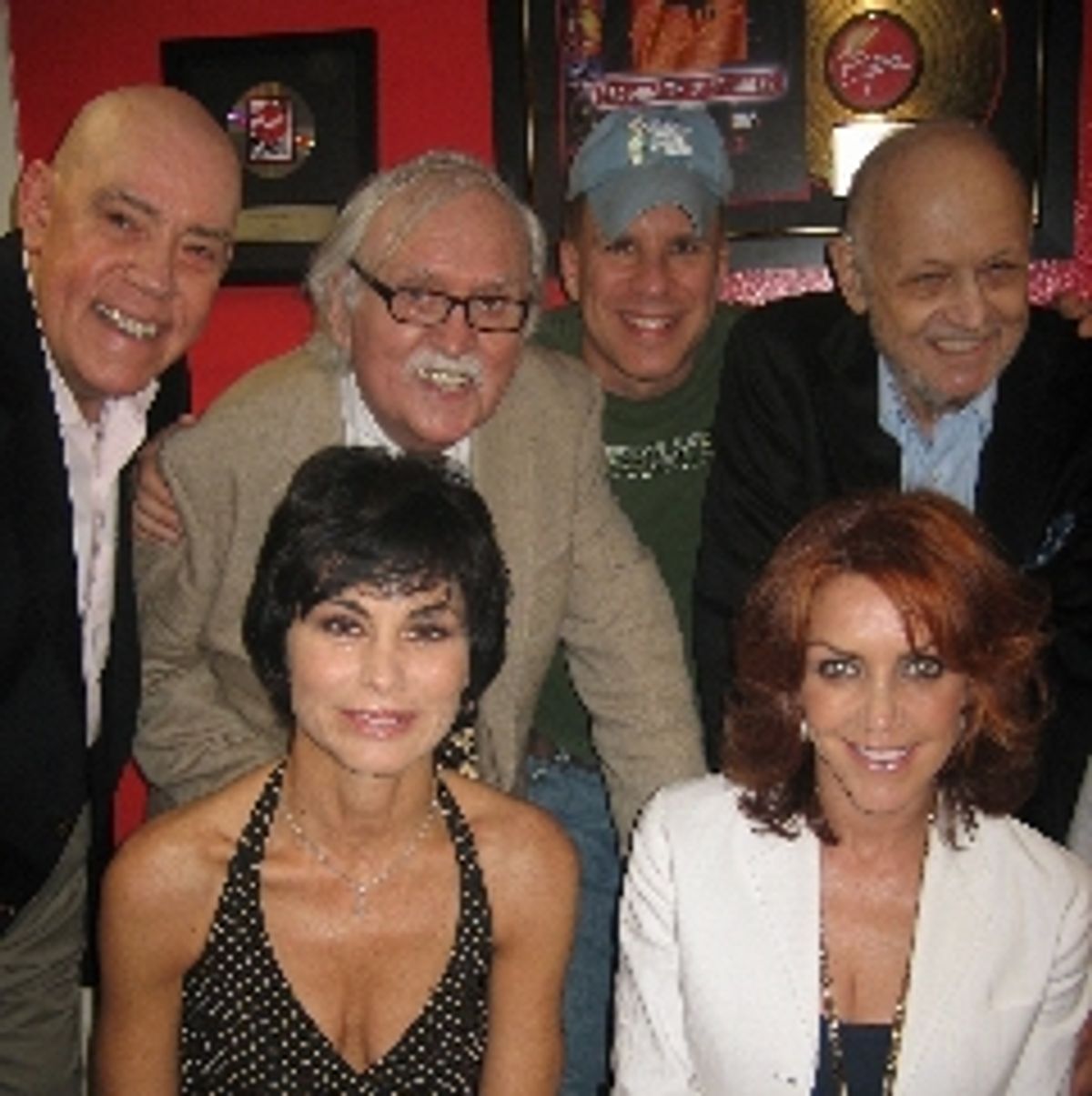TOP: John Schuck (Daddy Warbucks), Thomas Meehan (book writer), Robert Sher (cd producer), Charles Strouse. BOTTOM: Shelley Bruce (Annie), Andrea McArdle (Annie) at 