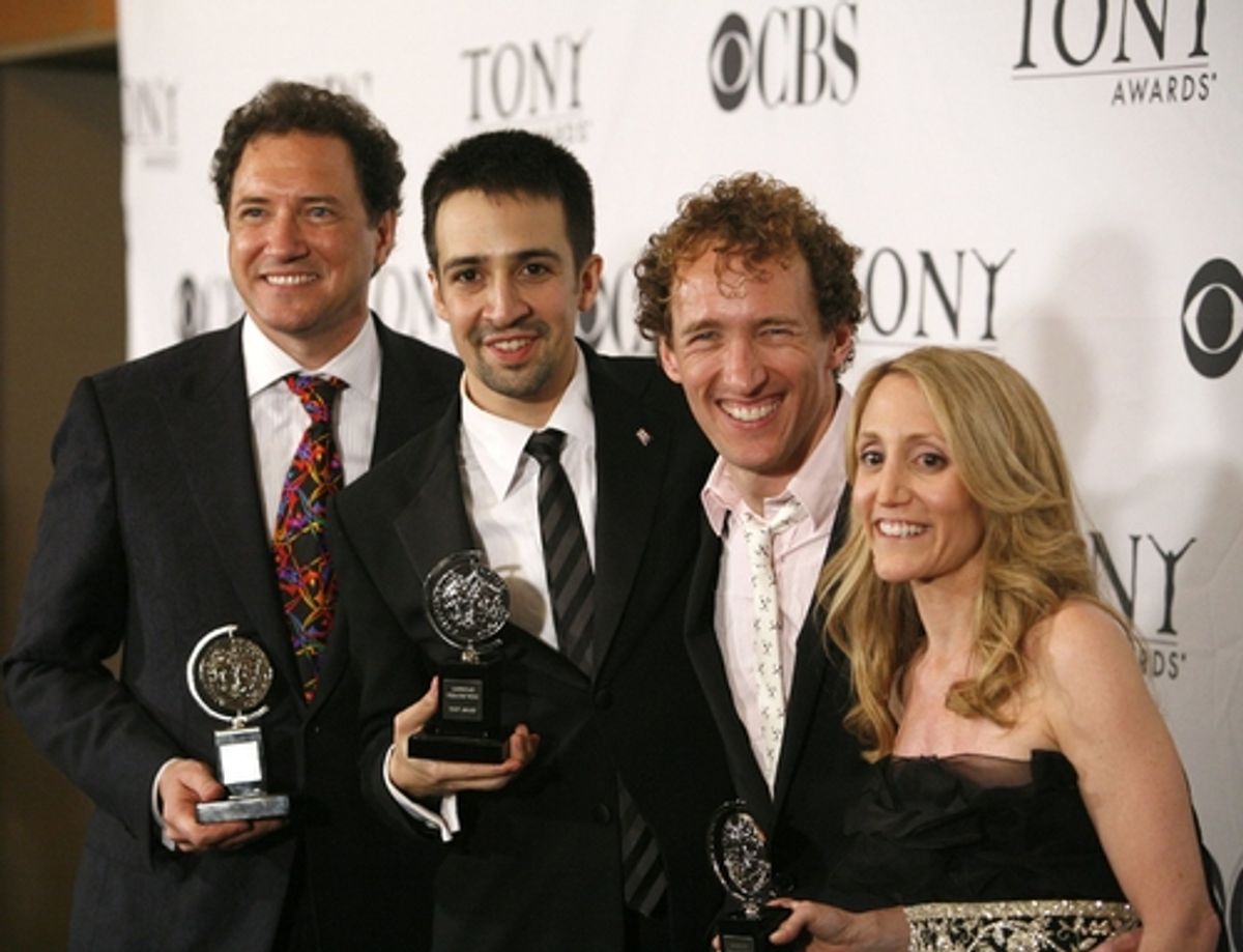 Kevin McCollum, Lin-Manuel Miranda, and Jeffrey Seller, and Jill Furman at Tony Award Winners In The Press Room!