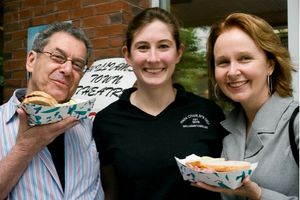 WTF Artistic Director Nicholas Martin, Pappa Charlie's player Jennifer, and Beyond Th Photo